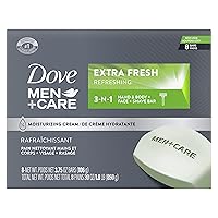 Dove Men+Care 3 in 1 Bar Cleanser for Body, Face, and Shaving to Clean and Hydrate Skin Extra Fresh Body and Facial Cleanser More Moisturizing Than Bar Soap 3.75 oz 8 Bars