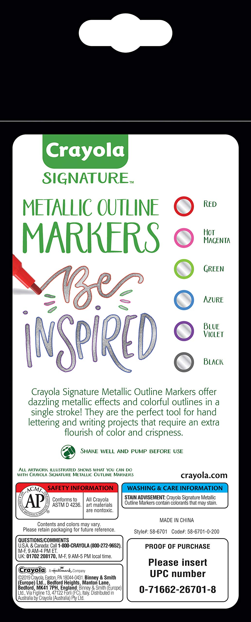 Crayola Metallic Outline Paint Markers, Assorted Colors, Art Supplies, 6 Count
