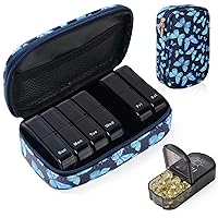 Weekly Pill Organizer Canvas Travel Medicine Box with Zipper Bag 7 Day, 2 Times a Day AM/PM Morning Night, Large Compartments Holding Medicine Vitamins Supplements Fish Oil for Men Women (Butterfly)