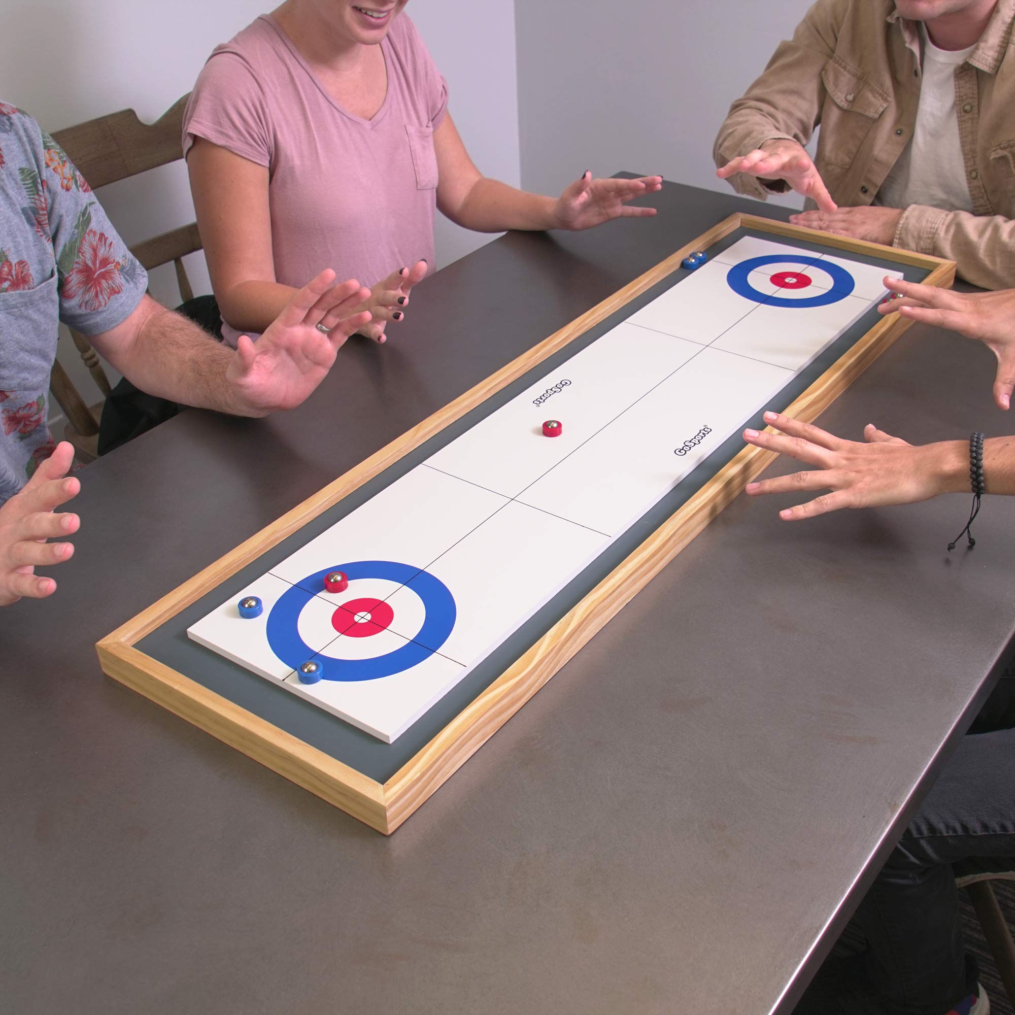 GoSports Shuffleboard and Curling 2 in 1 Board Games - Classic Tabletop or Giant Size - Choose Your Style