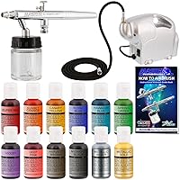 Master Airbrush Cake Decorating Airbrushing System Kit with a Siphon Feed Airbrush, Set of 12 Chefmaster Food Colors, Pro Cool Runner II Dual Fan Air Compressor - Hose, Holder, How to Guide, Cupcakes