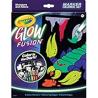 Crayola Glow Fusion, Glow in The Dark Coloring Set, Includes 5 Glow Markers, Alien & Monster Coloring Pages, Gift for Kids
