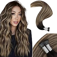 Moresoo I Tip Hair Extensions Human Hair Natural Black To Brown with Ash Blonde Ombre Itip Human Hair Extensions Black Itip Hair Extensions Ash Brown Pre Bonded Hair Extensions Remy Hair 40G/50S 16In