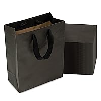 Prime Line Packaging 8x4x10 50 Pack Small Black Bags, Kraft Paper Bags with Ribbon Handles for Boutiques, Small Business, Retail, Gift Bags Bulk