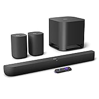 Roku Streambar Pro & Surround Sound Set | 4K HDR Streaming Device & Cinematic Soundbar All in One, Two Wireless TV Speakers, Wireless Pro Subwoofer, Enhanced Roku Voice Remote, Free & Live TV