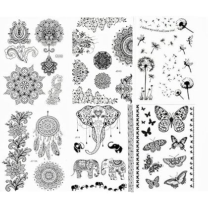 Black Henna Body Paints Temporary Tattoo Designs (Pack of 6 Sheets)