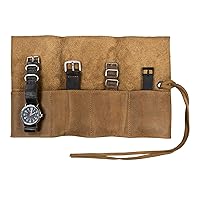 Hide & Drink, Watch Roll Organizer with 4 Slots, Storage Box, Jewelry Roll, Easy Carry On Watchlover Storage, Full Grain Leather, Handmade Travel Case, Single Malt Mahogany