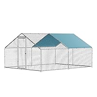 LOVMOR Large Chicken Coop Metal Chicken Run for 10 Chickens,Walk-in Poultry Cage for Yard with Waterproof and Anti-UV Cover Lockable Door Design(9.8'Lx13.1'Wx6.4'H)
