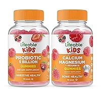 Lifeable Probiotics 5 Billion Kids + Calcium Magnesium Kids, Gummies Bundle - Great Tasting, Vitamin Supplement, Gluten Free, GMO Free, Chewable Gummy