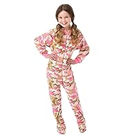 BIG FEET PAJAMA CO. Pink Camo One Piece Girls Youth Kids Footed Onesie Fleece Footie Pajamas