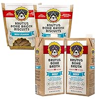 Brutus Bone Broth for Dogs (Beef, 2-Pack) and Brutus Broth Dog Biscuits (Beef, 2-Pack) Bundle