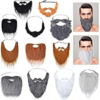 WILLBOND 12 Pcs Fake Beard Funny Fake Mustache Costume False Whiskers Facial Hair Disguise Accessories with Adjustable Elastic Rope for Males Costume Halloween Cosplay Supplies