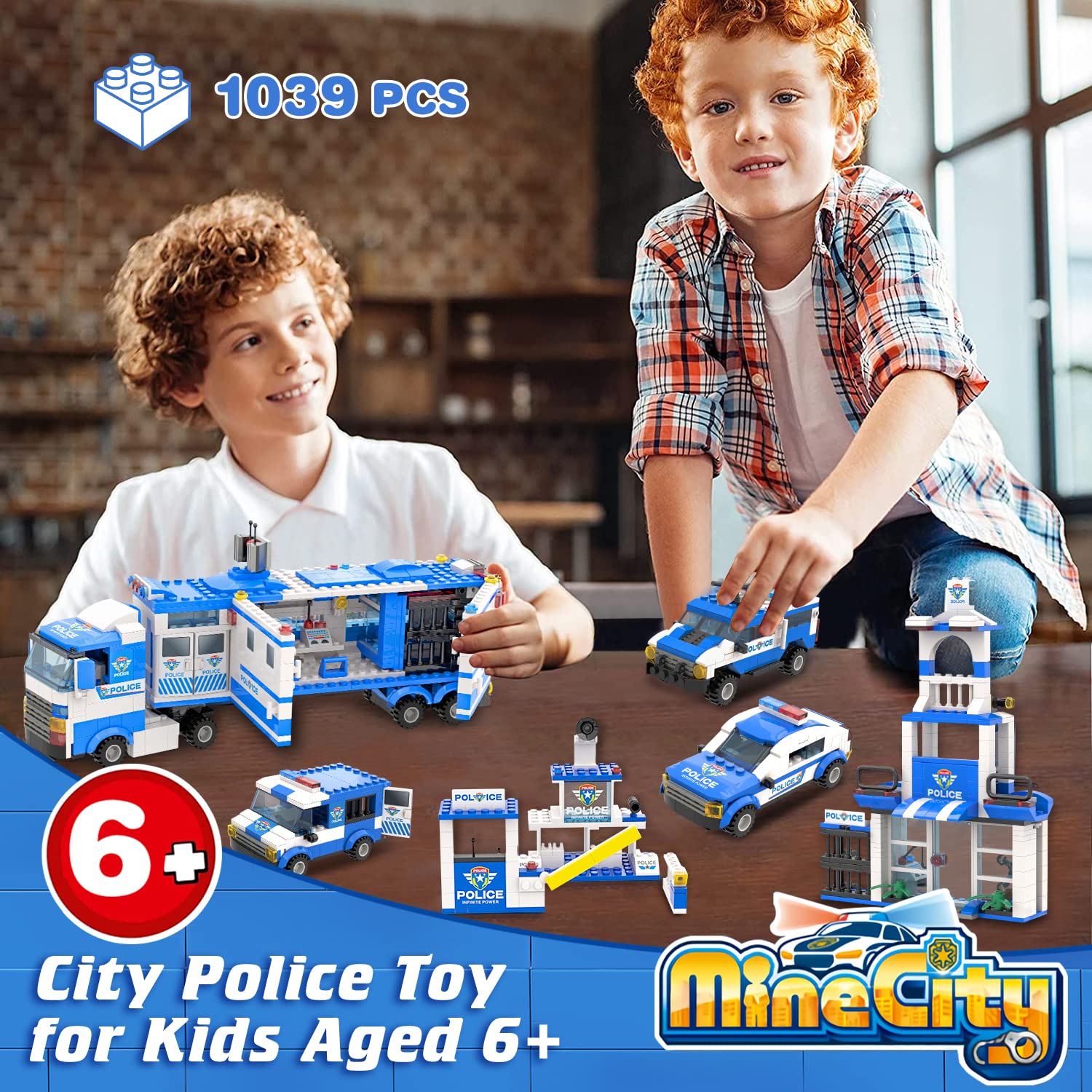 1039 Pieces City Police Station Building Set, 8 in 1 Mobile Command Center Building Toy with Cop Car, Helicopter, Boat, Best Learning Roleplay STEM Toy Gifts for Boys and Girls Age 6-12