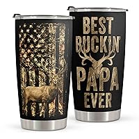 Macorner Hunting Gifts for Men - Stainless Steel Tumbler 20oz for Father - Best Buckin Papa - Birthday Gifts for Men Dad Papa Husband - Christmas Gifts for Dad from Daughter Son - Gifts for Hunters
