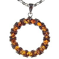 BALTIC AMBER AND STERLING SILVER 925 PENDANT NECKLACE - 14 16 18 20 22 24 26 28 30 32 34