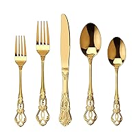 Gorgeous Retro Royal Gold Stainless Steel 20 Pieces Flatware Set, Golden Silverware Set, Anti-rust Stainless Steel Gold Cutlery Set Utensils Including Fork Spoon and Knife