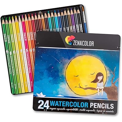 Zenacolor Professional Watercolor Pencils, Set of 72, Metal Box