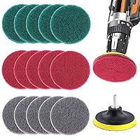 Glarks 16 Pieces 4 Inch Drill Power Brush Tile Scouring Pads Cleaning Kit with 4 Inch Disc Holder for Bathroom and Kitchen, 3 Different Stiffness (Red, Grey, Green)