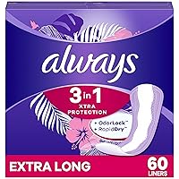 Always Xtra Protection 3-in-1 Daily Liners for Women, Extra Long, 60 CT (Packaging May Vary)