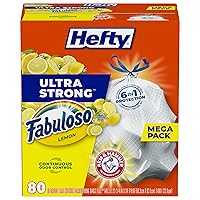 Hefty Ultra Strong Tall Kitchen Trash Bags, Fabuloso Lemon Scent, 13 Gallon, 80 Count