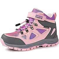 Kids Hiking Boots Waterproof Girls Hiking Boots Durable TPR Traction Outsole Anti-Skid Athletic Hook and Loop Drawstring Closure