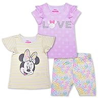 Disney Minnie Mouse Girls’ T-Shirt and Short Set for Toddler and Little Kids – Pink/Grey
