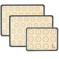 Silicone Baking Mat Macaron - Set of 3 (2 Half Sheet Liners and 1 Quarter Sheet), Non Stick Silicon Cookie Oven Liner For Macaroons, Bake Pans, Pizza, Toaster, Cake and Bread Making (16.5x11.6, Grey)