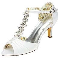 Emily Bridal Ivory Bridal Shoes Crystal Kitten Heel Sandals Women's T Strap Open Toe Evening Shoes