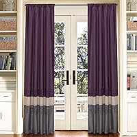Lush Decor Mia Curtains | Window Panels Drapes Color Block Stripe Set for Living, Dining, Bedroom (Pair), 84” x 54, Gray/Purple