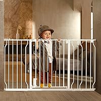 29.5” to 57.1” Baby Gate for Stairs Doorways and House, 30” Height Extra Wide Auto-Close Safety Dog Gate for Pets with Secure Alarm, Pressure Mounted, White