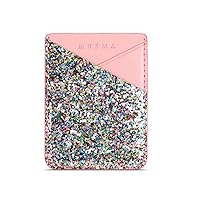 Arlgseln Glitter Phone Card Holder, Multi-Functional ID Credit Cards Slot Adhesive Purse Sleeve Stick on Wallet for iPhone 11 Pro/XS/SE,Galaxy Note 20 Ultra/S10/A70/A51 (Colorful+Pink)