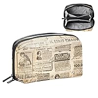 Electronics Organizer, Vintage Newspaper Strips Small Travel Cable Organizer Carrying Bag, Compact Tech Case Bag for Electronic Accessories, Cords, Charger, USB, Hard Drives