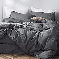 MooMee Bedding Duvet Cover Set 100% Washed Cotton Linen Like Textured Breathable Durable Soft Comfy (Dark Grey, King)