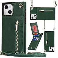 XYX Wallet Case for iPhone 15 Plus, Crossbody Strap PU Leather Zipper Pocket Phone Case Women Girl with Card Holder Adjustable Lanyard for iPhone 15 Plus, Green