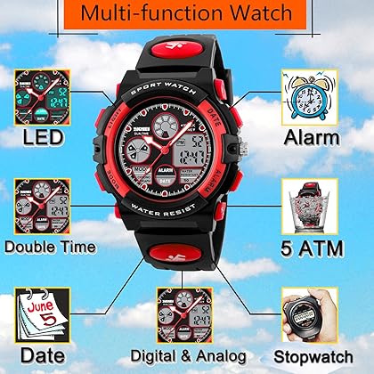 VILIYSUN Kid Watch for Boys Girls LED Sports Watch Waterproof Digital Electronic Casual Military Wrist with Camouflage Silicone Band Luminous Alarm Stopwatch Light Blue