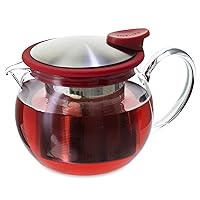 FORLIFE Bola Glass Teapot with Basket Infuser, 15-Ounce/444ml, Red