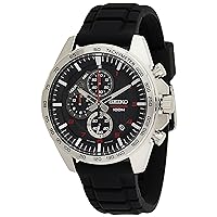 SEIKO SSB325 Chronograph Watch for Men - Essentials - Black Dial with 3 Subdials, Tachymeter Bezel, & Silicone Strap, 100m Water-Resistant
