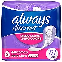 Always Discreet Adult Incontinence & Postpartum Liners for Women, Size 2, Very Light Absorbency, Long Length, 111 Count x 2 Packs (222 Total count) (Packaging May Vary)