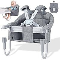 Orzbow Hook On High Chair, Portable Table Highchair Seat for Babies & Toddlers 6-36 Months, Collapsible Clip On Counter High Chair with Carry Bag for Travel, Home and Restaurant, Easy Clean, Gray