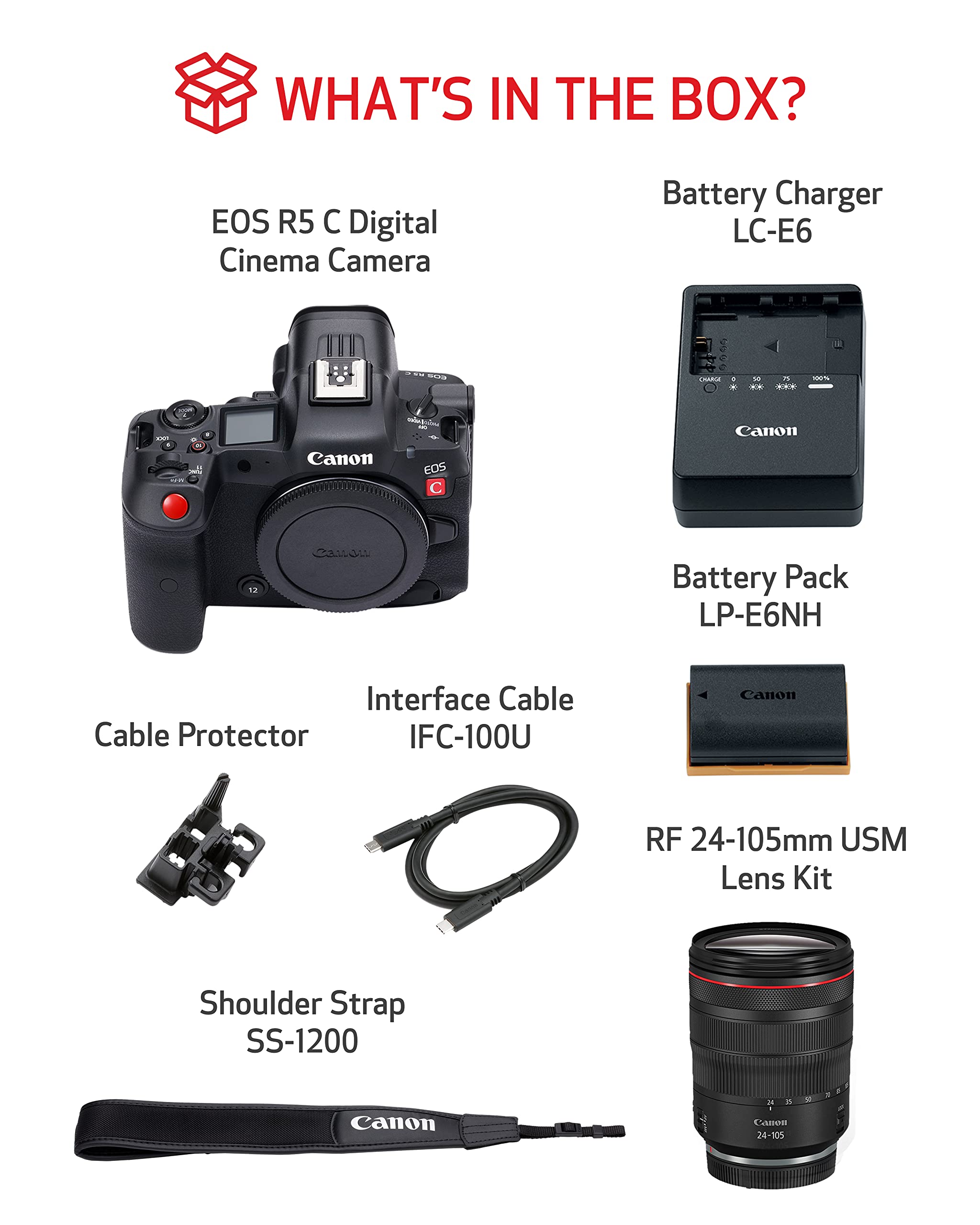 Canon EOS R5 C RF24-105mm F4 L is USM Lens Kit 8K/60P FF Sensor Pro Cinema/Photo Camera, RF Mount, Internal RAW, 8K HDMI RAW Out, 4K/2K Oversampling, Compact, Lightweight Design, Dual Pixel CMOS AF