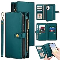 for iPhone 12/12 Pro Case Leather Wallet with Card Holder, Magnetic Closure Full Shockproof Protection Drop Absorption Heavy Duty Phone Cover with Card Slots for iPhone 12/12 Pro-Green