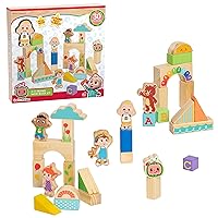 CoComelon JJ & Friends Wood Block Set, 30-Pieces, Recycled Wood, Officially Licensed Kids Toys for Ages 18 Month by Just Play