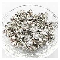 Rivet 100Sets 6/8mm Rhinestone Rivets Diamond Studs for Leathercraft DIY Rivets for Leather Durable (Color : Clear, Size : 6 MM)
