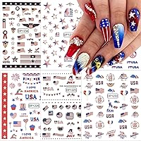 6 Sheets 4th of July Nail Art Stickers, American Flag Patriotic Independence Day Nail Decals USA Flags 3D Self-Adhesive Heart Star Design America Holiday Nail Stickers for Memorial Day DIY Nail Decor