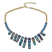 Blue Peck Organic Faceted Beads And Compress Turquoise Irregular Stone Bib Fan Statement Collar Choker Necklaces Western Jewelry For Women Teens Gold Plated Bead & Clasp Adjustable