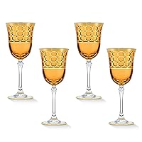 Lorren Home Trends Amber Color Red Wine Goblet with Gold Rings, Set of 4