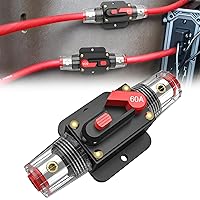 Nilight 60A Inline Circuit Breaker Resettable 12-24V DC Manual Reset Fuse Holder 3-15AWG Overload Protection for Car Audio Sound Amplifier System RV Marine Boat Truck Solar Inverter, 2 Years Warranty
