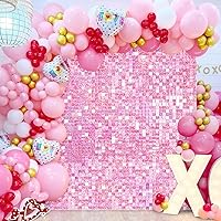 Shimmer Backdrop Pink Shimmer Wall Backdrop Panels Square Sequin (Pack of 12) Sparkly Backdrop for Birthday Party, Valentine's Day, Anniversary, Bridal Shower Decoration