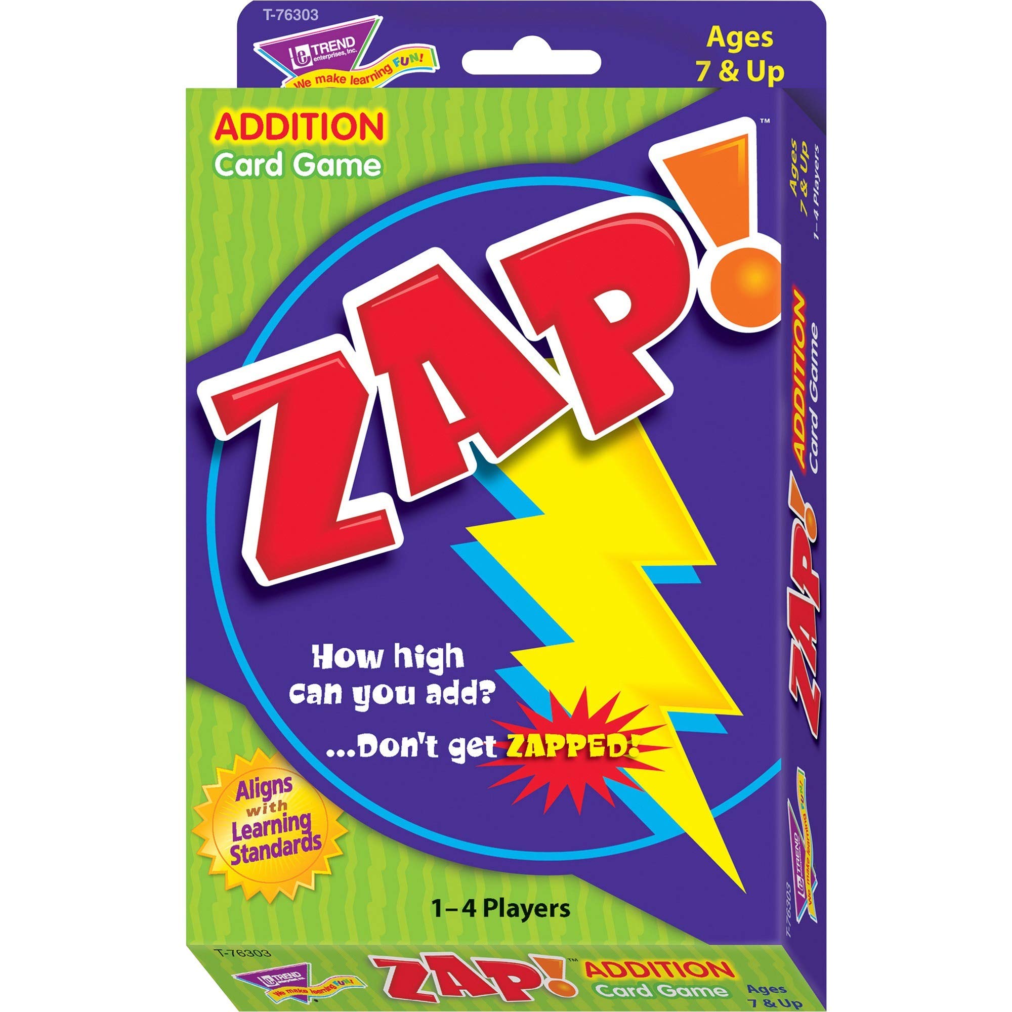 TREND ENTERPRISES: Zap! Addition Card Game, Reinforce Addition Skills, Build Subtraction Skills, Introduce Probability and Chance, Fun for All Ages, 1 to 4 Players, For Ages 7 and Up