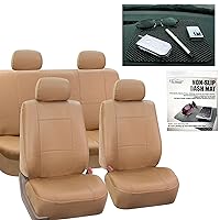 FH Group Car Seat Covers PU Leather Full Set Automotive Seat Covers Front Set and Rear Solid Bench Tan Seat Covers with Gift Universal Fit Interior Accessories for Cars Trucks and SUVs